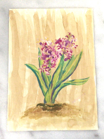 Toprakta ekilmiş sümbül sulu boya resimi